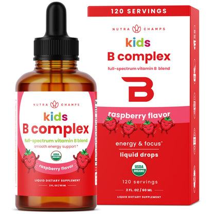 USDA Organic Vitamin B Complex Liquid Drops Sublingual B12 Methylcobalamin | B1, B2, B3, B5, B6, B7, B9 | Methylated B Vitamins Complex for Women & Men | Biotin, Niacinamide, Folate & Folic Acid, 2oz