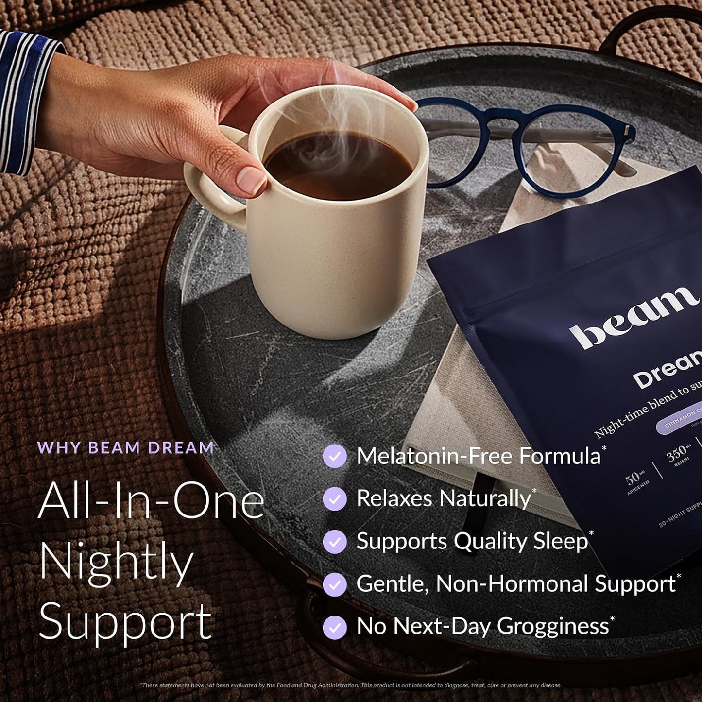 BEAM Dream Sleep Powder – Melatonin-Free Sleep Aid for Adults with Magnesium, GABA, L-Theanine, Reishi Mushroom & Apigenin, Sleep Supplement, Sleep Cocoa Drink Mix, Cinnamon Cocoa, 30 Servings