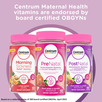 Centrum Prenatal Multivitamin Gummies with DHA and Folic Acid, Mixed Berry and Orange Flavors