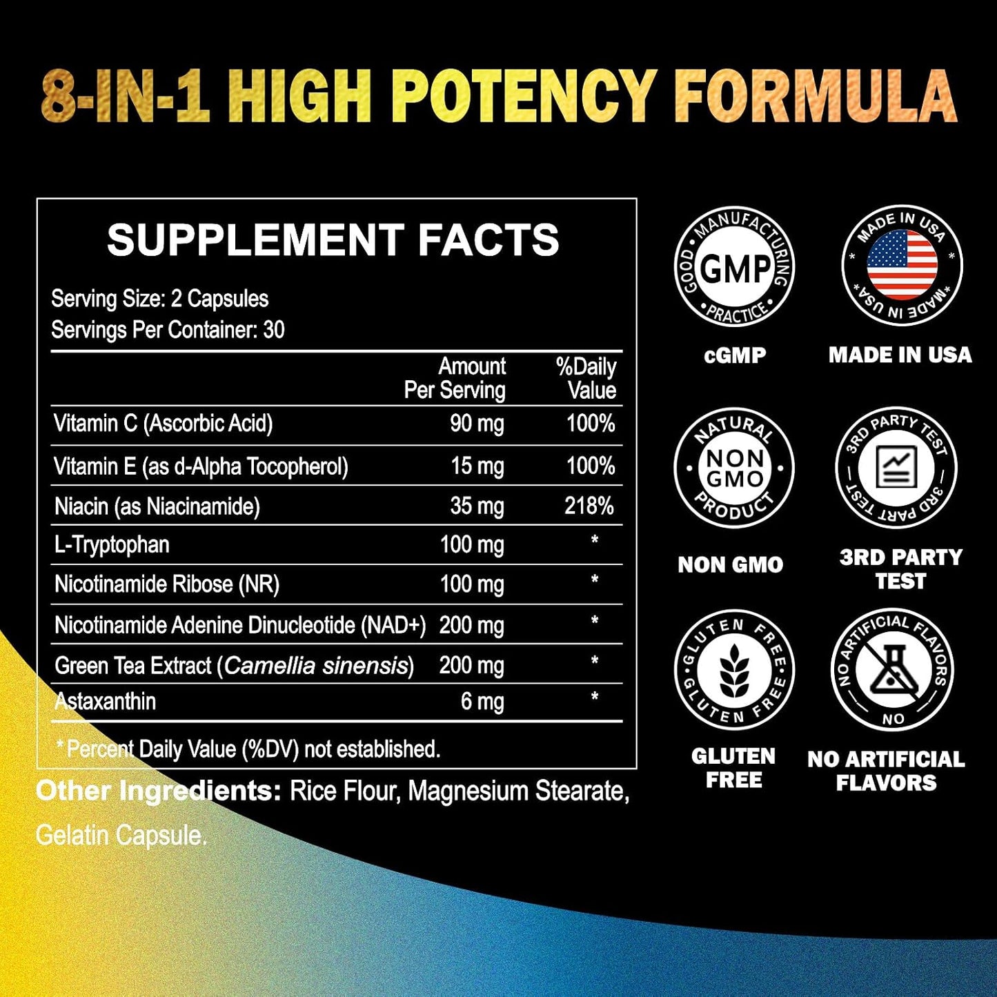 NAD+ Supplements 746mg, 8-in-1 NAD Plus Supplement for Women & Men, with Nicotinamide Riboside, Niacinamide & Astaxanthin, Supports Cellular Energy & Healthy Aging, 60 Capsules