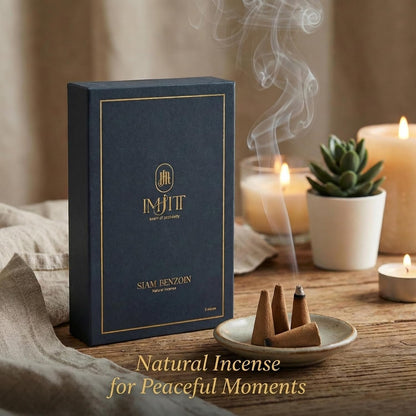 Siam Benzoin Natural Incense Cones - Sweet Vanilla & Sandalwood - Charcoal Free, Long Burning 60 Mins - Premium Thai Incense Cones Scented for Home, Meditation, Yoga & Relaxation