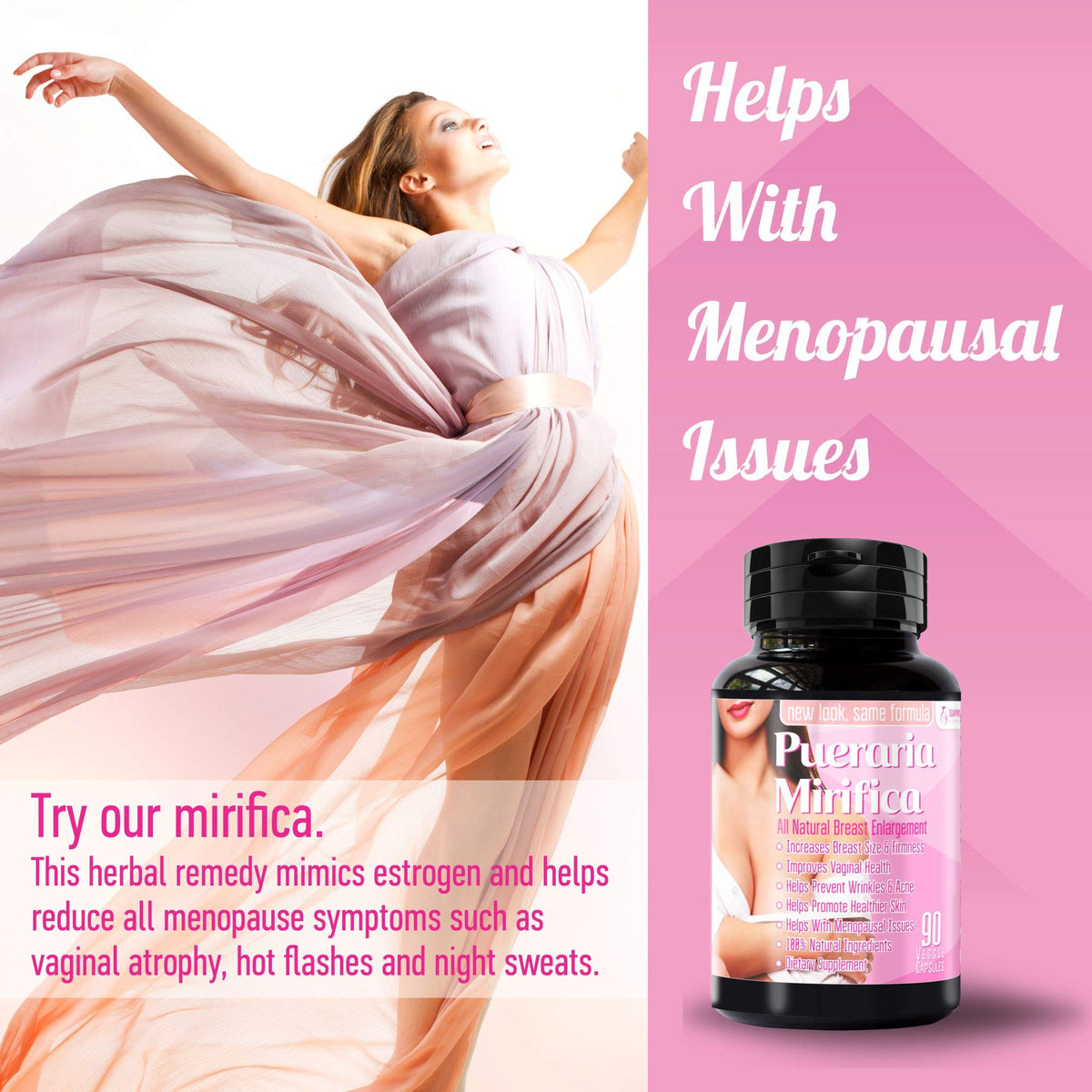 Pueraria Mirifica Capsules 2000mg Daily - Breast Enhancement Pills and Estrogen Supplement