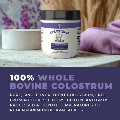 Colostrum Powder – USA Sourced Bovine Colostrum for Humans for Immune Support, Gut Health, Muscle Recovery - Single Ingredient, No Additives, Grass Fed, Non-GMO Colostrum Supplement for Women and Men