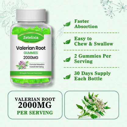 2 Pack Organic Valerian Root Gummies, Herbal Supplement for Relaxation & Mood Support, Sleep Gummies Without Melatonin for Adults, Vegan, Non-GMO, Apple Flavor, 120 Count