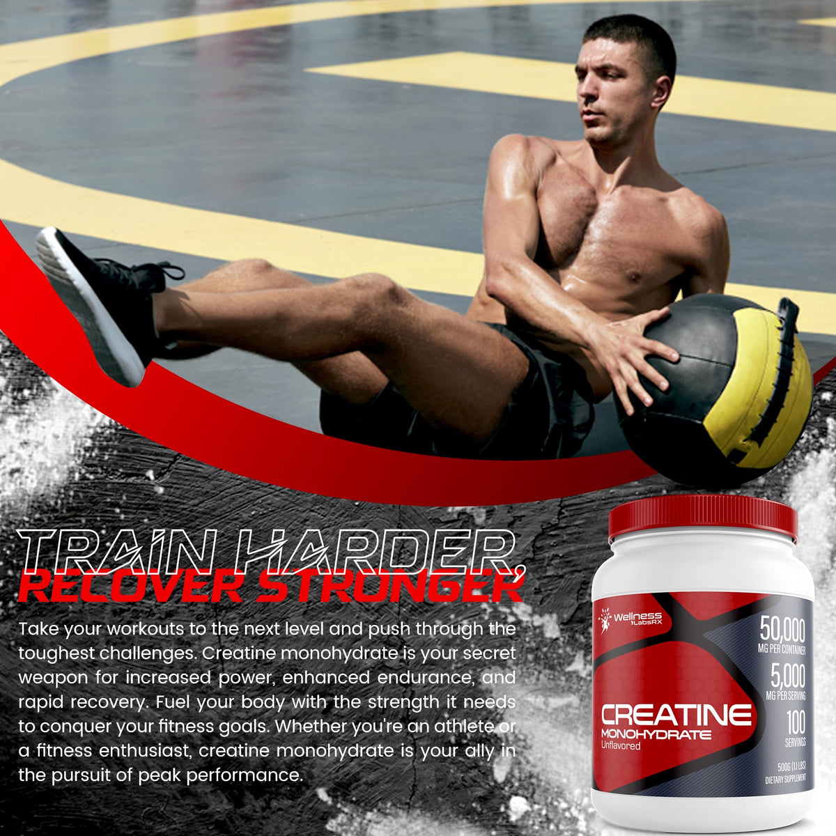 Creatine Monohydrate Powder - 5000mg Micronized for Muscle Growth, Enhanced