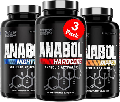 Nutrex Research Anabol Stack | Anabol Hardcore, Anabol Ripped and Anabol Nighttime PM Bundle