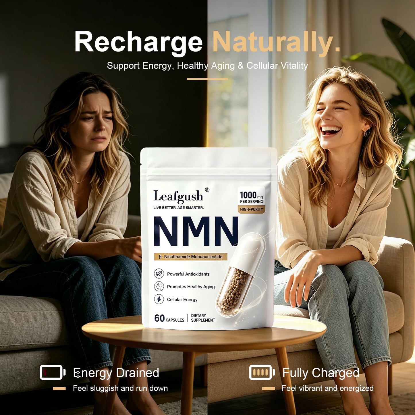 NMN Supplement 1000mg, NAD+ Precursor with TMG 300mg & Grape Seed Extract 100mg, Nicotinamide Mononucleotide for Cellular Energy, Healthy Aging Support, Advanced 3-in-1 Daily Formula