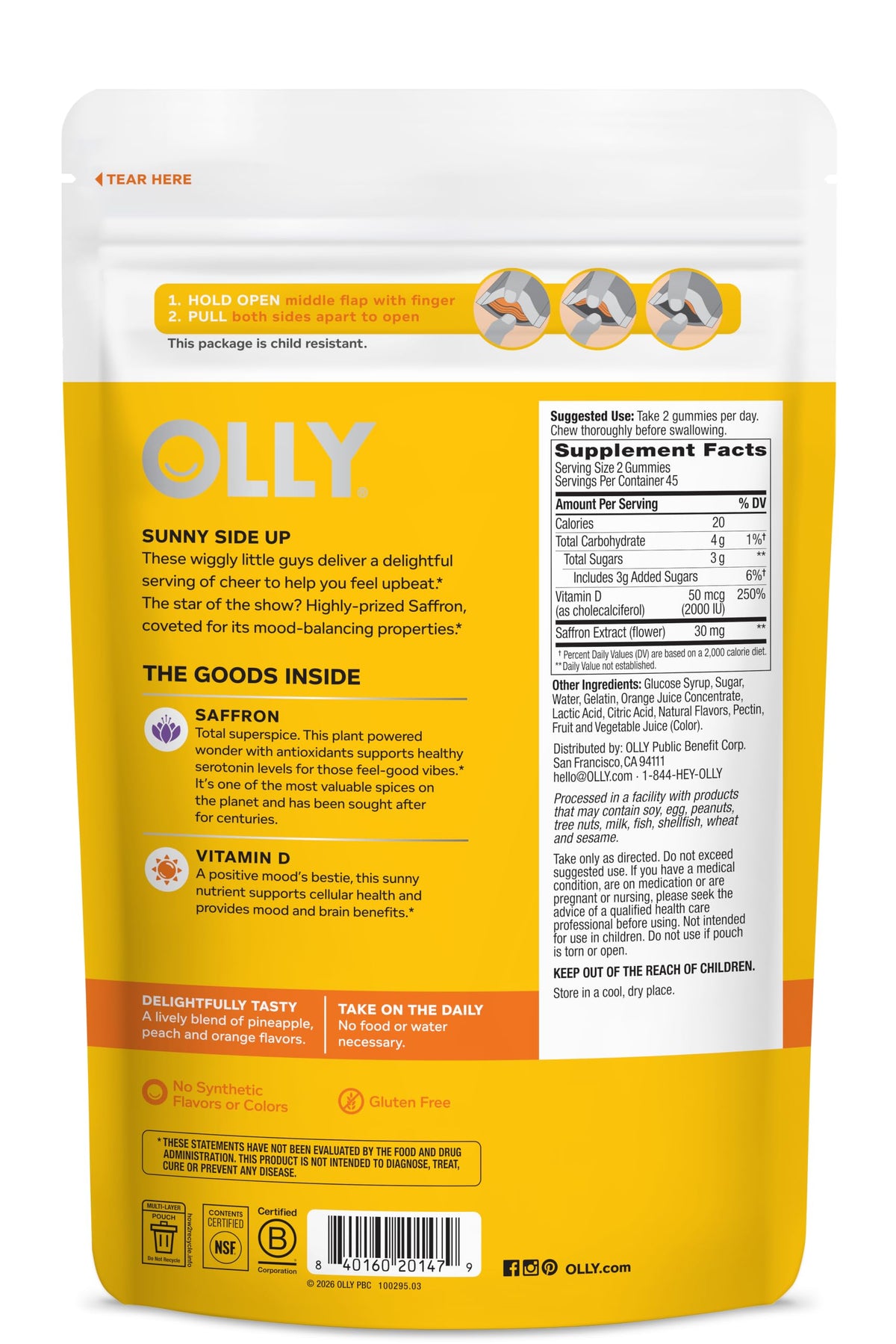 OLLY Hello Happy, Mood Support Gummies for Adults*, Vitamin D - 60 Count