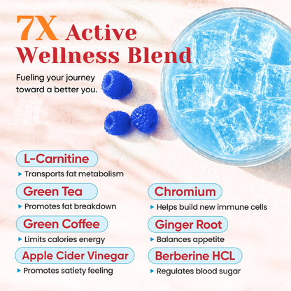Venture Pal Electrolyte Packets + Burn Support, Sugar Free, 16 Sticks | 7 Electrolytes + L-Carnitine, Berberine, ACV, Chromium, Green Tea, Metabolic Support, Keto Friendly, Vegan, Liquid Daily IV