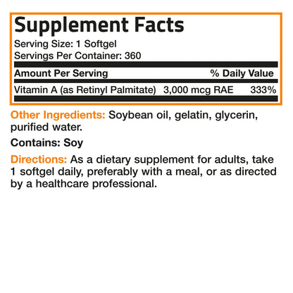 Bronson Vitamin A 10,000 IU Premium Non-GMO Formula Supports Healthy Vision