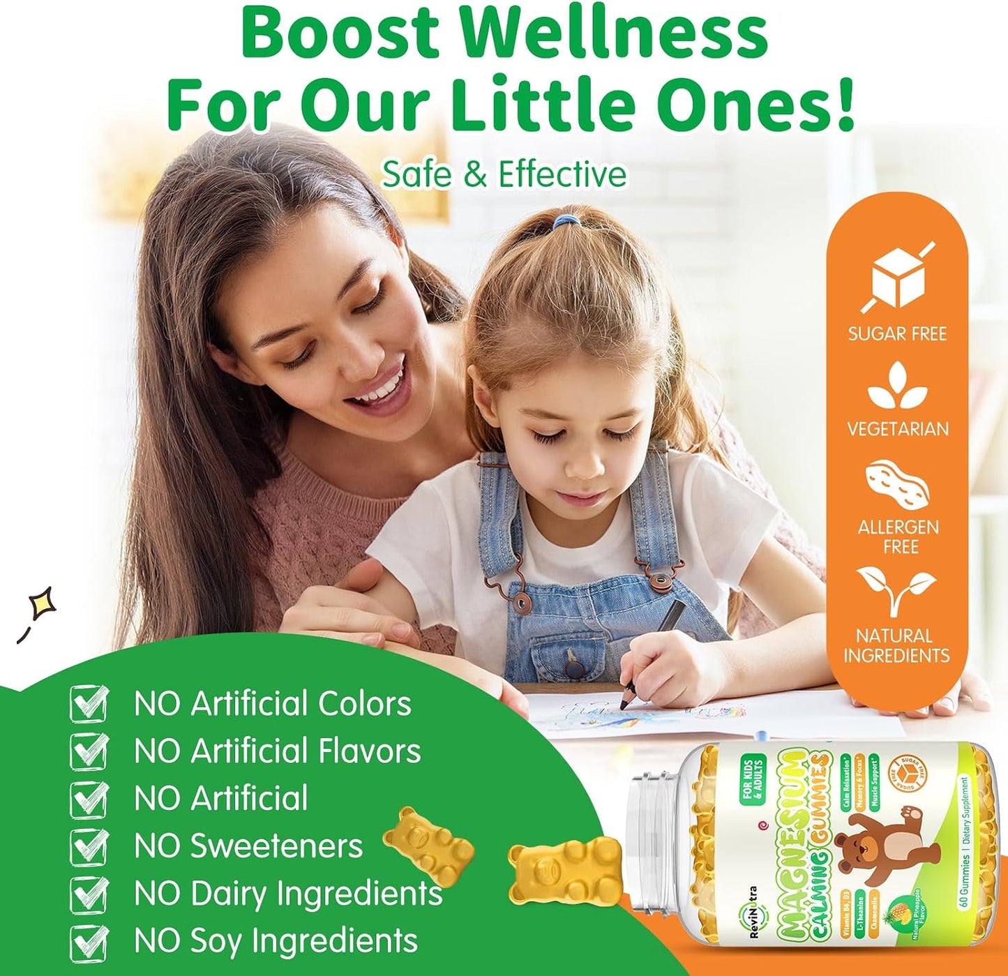Magnesium Gummies for Kids - Magnesium Glycinate Supplement with L-Theanine, Vitamin B6, D3 for Adults & Kids, Calm Magnesium for Sleep, Relaxation, Brain, Bones, Orange & Pineapple