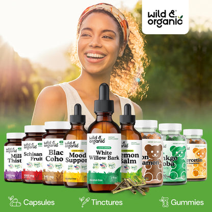 Wild & Organic White Willow Bark Tincture - Liquid Supplement for Overall Support - Alcohol & Sugar-Free White Willow Extract Drops - Salix Alba Bark - Vegan, No Additives - 4 fl oz