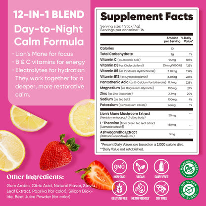Venture Pal Calm Drink Mix, 12-in-1 Cortisol Reducer & Sleep Aid | Magnesium Glycinate, Ashwagandha, L-Theanine & Vitamin D, Calm Magnesium Powder for Relax & Focus, No Sugar, Non GMO