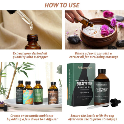 Folkulture Eucalyptus Essential Oil for Diffuser - 4 Fl Oz - 100% Pure, Natural and Undilluted Essential Oil