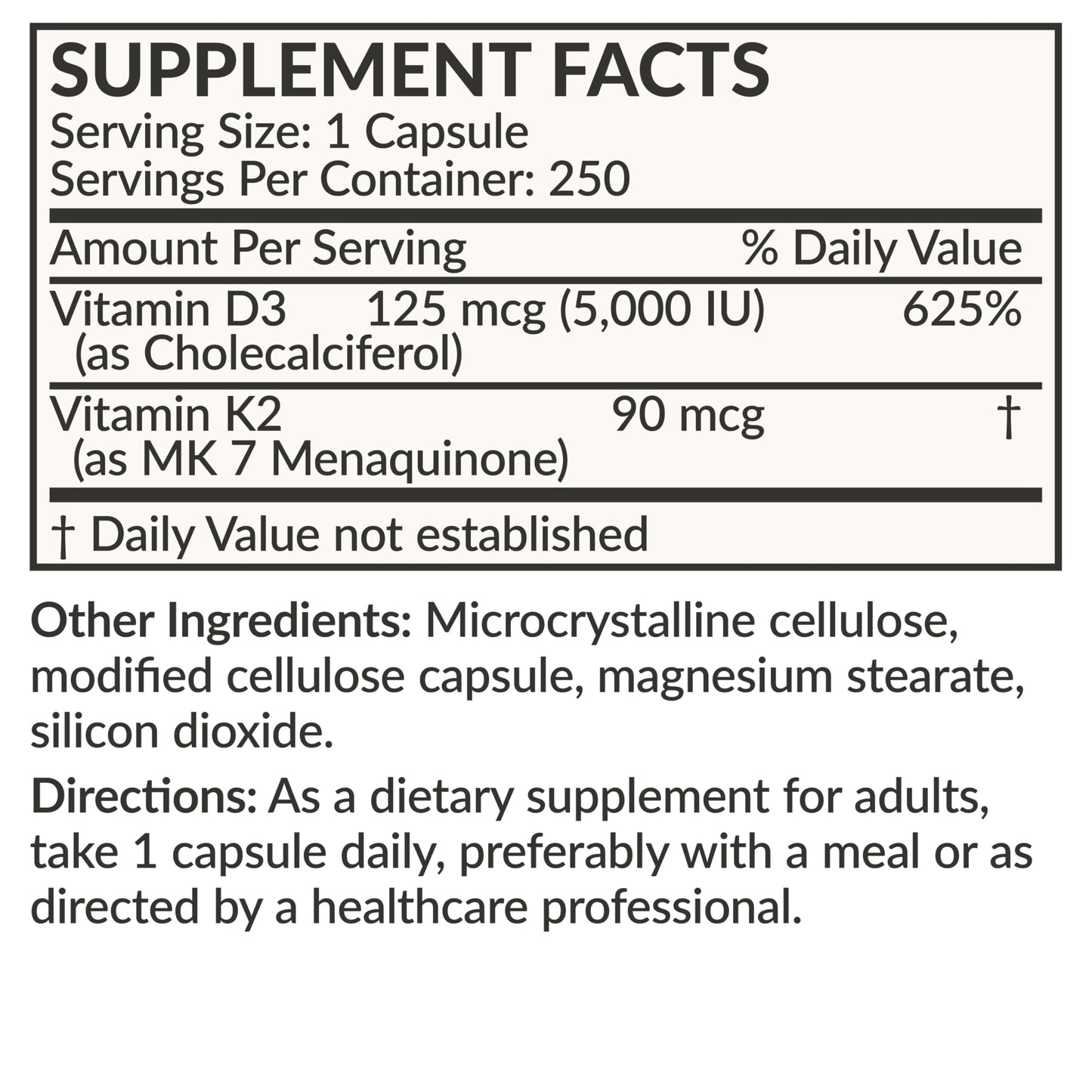 Futurebiotics Vitamin K2 (MK7) with D3 Supplement - Non-GMO Formula - 5000 IU Vitamin D3 & 90 mcg Vitamin K2 MK-7, 120 Vegetarian Capsules