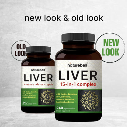 Liver 15-in-1 Complex, 240 Veggie Capsules | Herbal & Mineral Blend - Milk Thistle, Dandelion Root, Artichoke, Black Currant Oil, Turmeric, Chicory, Zinc, Choline, & More | Non-GMO