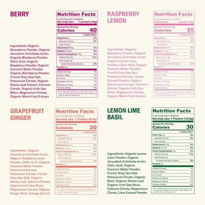 Ballerina Farm Farmer Hydrate Variety Pack, 4 Flavor Electrolyte Packets | Includes Berry, Raspberry Lemonade, Grapefruit Ginger, and Lemon Lime Basil, No Added Sugar, 18 Count