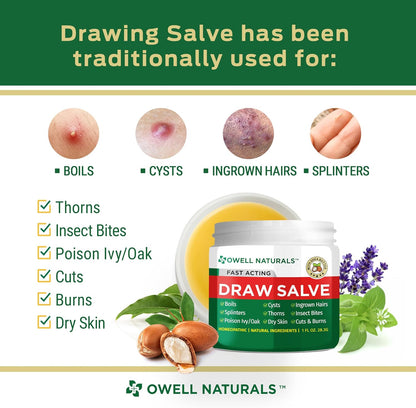 Owell Naturals Drawing Salve Ointment with Pure Shea Butter, for ingrown Hair, Boil, Splinter Remover, Bug Spider Bites, Bee Sting, Mosquito Itch, Poison Ivy, Burns & Cuts,1 Fl Oz (Pack of 1)