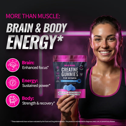 Bold Buns Creatine for Women – Supplement with Collagen & BCAA – Supports Muscle Development, Post-Workout Recovery, Skin Elasticity, Healthy Hair & Nail (30 Servings, Unflavored)