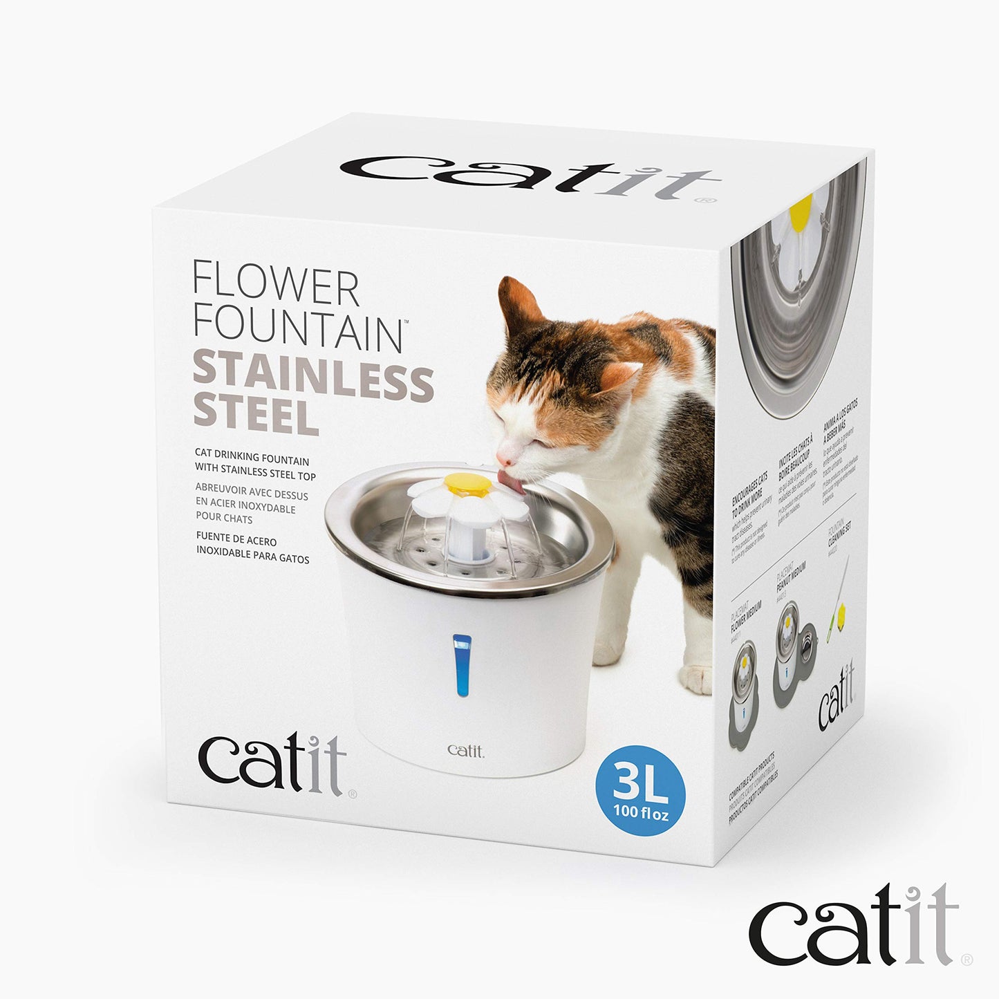 Catit Flower Fountain with Triple Action Filter, Cat Drinking Water Fountain, 3 L, Green | Cat Drinking Water Fountain