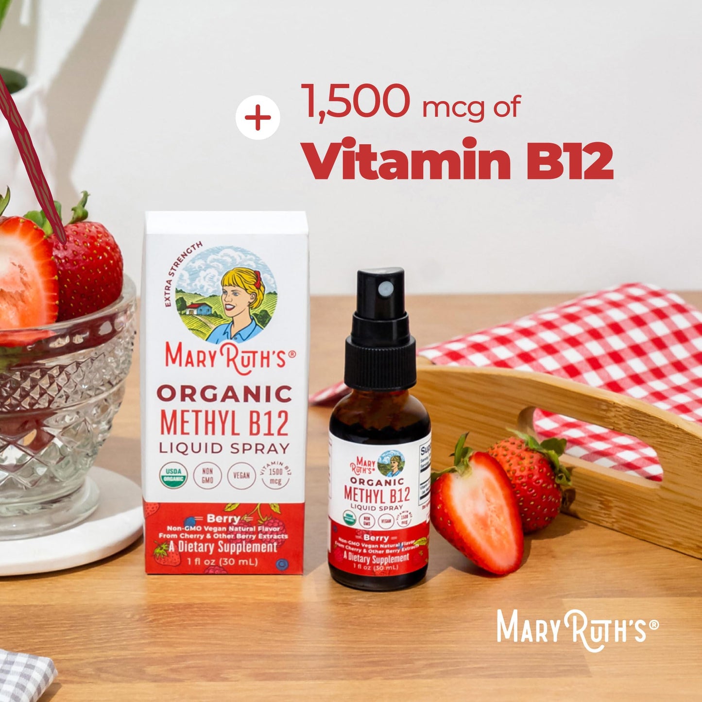 MARYRUTH'S Organic Methyl B12 Spray | 1,500 mcg B12 Per Serving | Methylcobalamin | Energy Metabolism | Cognitive Function | Neuro Health | Vegan | Gluten Free | Sugar Free | 1 Fl Oz
