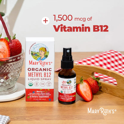 MARYRUTH'S Organic Methyl B12 Spray | 1,500 mcg B12 Per Serving | Methylcobalamin | Energy Metabolism | Cognitive Function | Neuro Health | Vegan | Gluten Free | Sugar Free | 1 Fl Oz