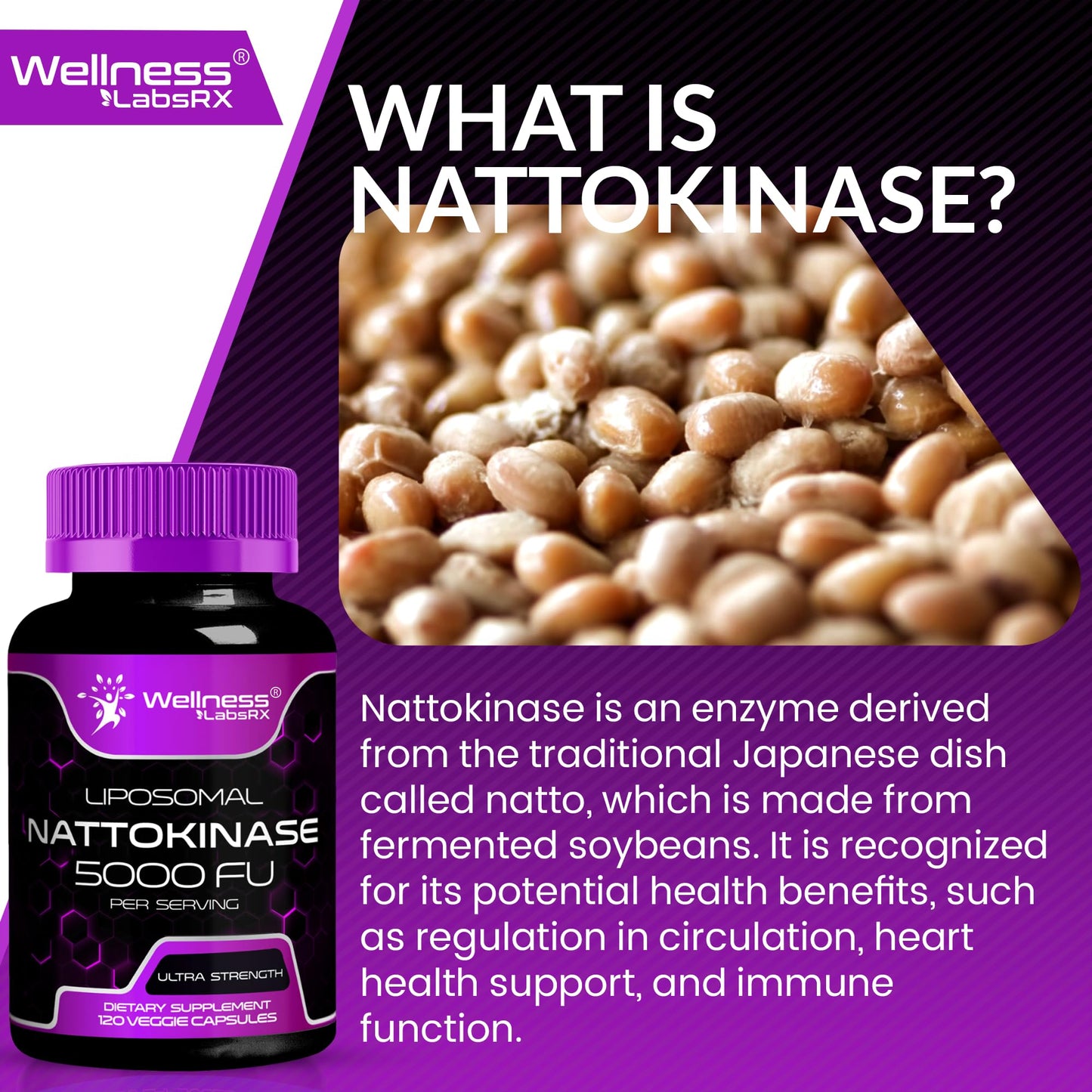 Nattokinase Supplement Capsules 5000 FU, Third-Party Tested Nattokinase – Enzymes from Japanese Natto – Daily Wellness Support – 120 Count (Pack of 1)