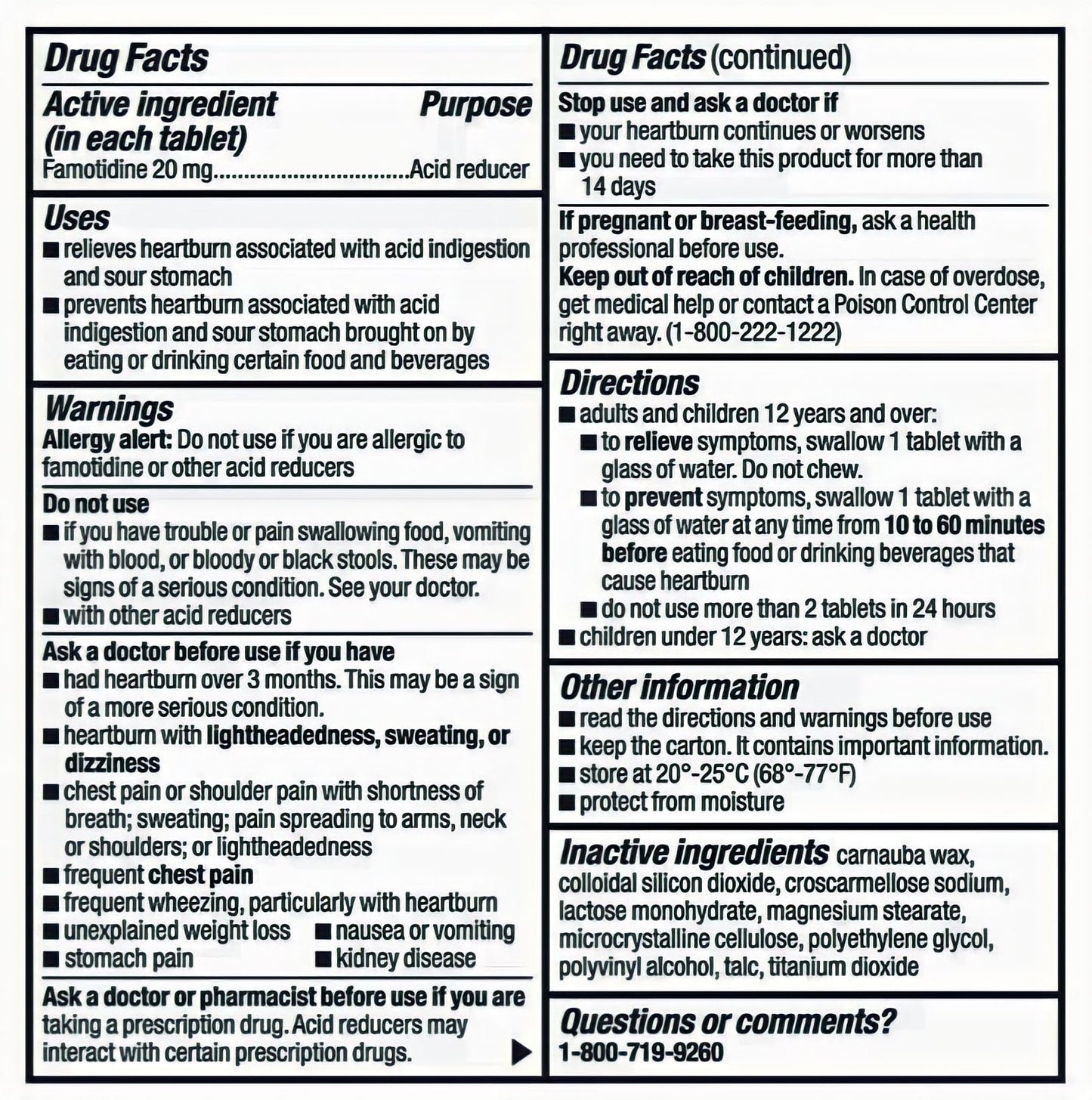 berkley jensen Maximum Strength Famotidine 20 mg, Acid Reducer Tablets, Relieves Meal-Induced Heartburn & Acid Indigestion Symptoms, All-Day Heartburn Prevention & Relief, 125 Count (Pack of 2)