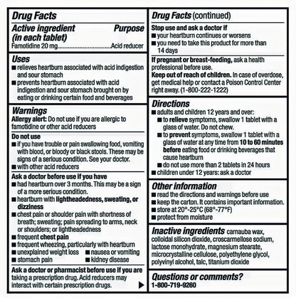 berkley jensen Maximum Strength Famotidine 20 mg, Acid Reducer Tablets, Relieves Meal-Induced Heartburn & Acid Indigestion Symptoms, All-Day Heartburn Prevention & Relief, 125 Count (Pack of 2)