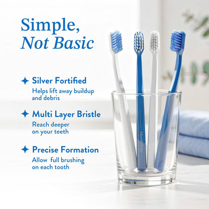 Mouthology Nano Silver Ultra Soft Toothbrush Adults - Manual Extra Tooth Brush Sensitive Gums Teeth - White Handle Bristles