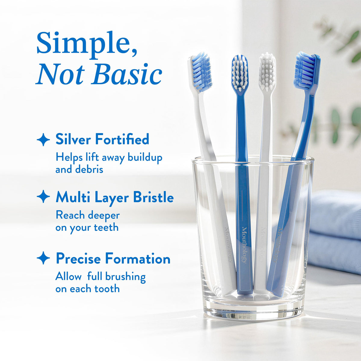 Mouthology Nano Silver Ultra Soft Toothbrush Adults - Manual Extra Tooth Brush Sensitive Gums Teeth - White Handle Bristles