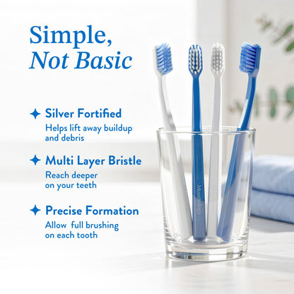 Mouthology Nano Silver Ultra Soft Toothbrush Adults - Manual Extra Tooth Brush Sensitive Gums Teeth - White Handle Bristles