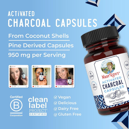 MARYRUTH'S Activated Charcoal Capsules 950 mg Activated Charcoal | Substance Adsorption | Derived from Coconut Shells | Vegan Capsules from Pine Trees | Non-GMO | Gluten Free | 40 Count