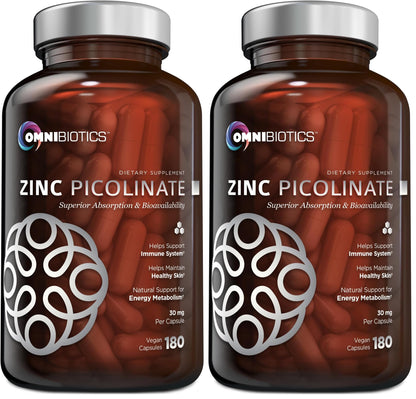 OmniBiotics Zinc Picolinate 30mg Supplement – High Absorption Zinc for Immune System, Healthy Skin, and Energy Support – 180 Vegan Capsules