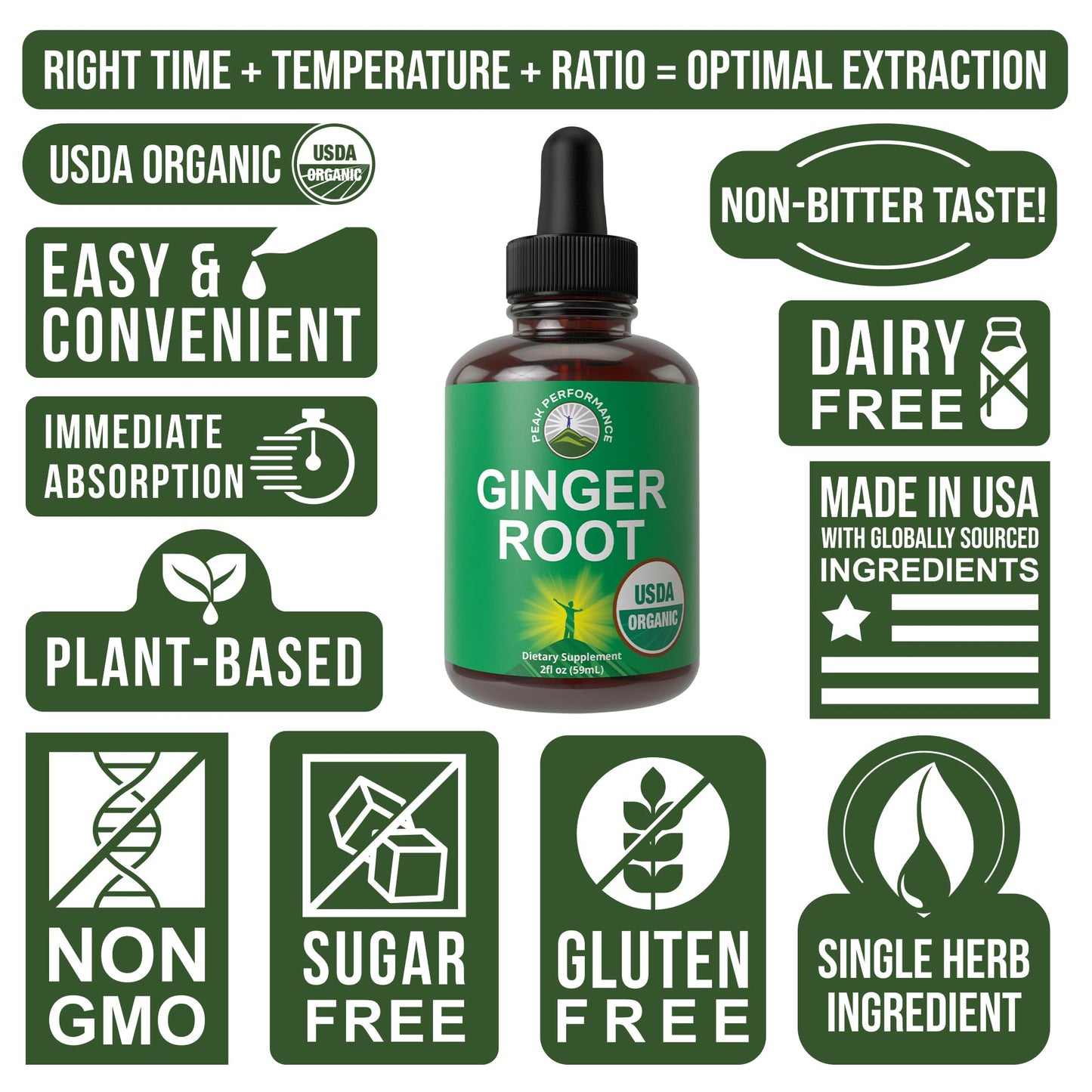 USDA Organic Ginger Root Extract Liquid Drops. Zero Sugar, Non Bitter Vegan Ginger Oil Supplement for Immune, Digestive + Gut Support. High Bioavailability, Gluten Free for Women and Men. Take Orally
