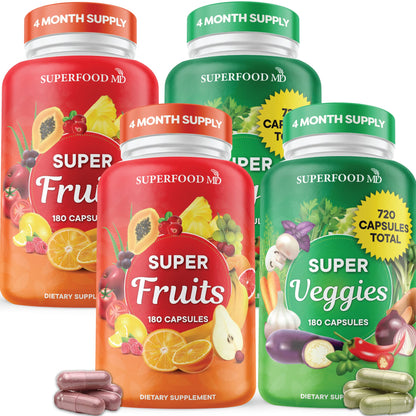 Superfood Fruit and Veggie Supplement - 360 Whole Super Fruit and Vegetable Supplements & Vitamin with Beta-Carotene, Soy Free- 180 Count (Pack of 2)