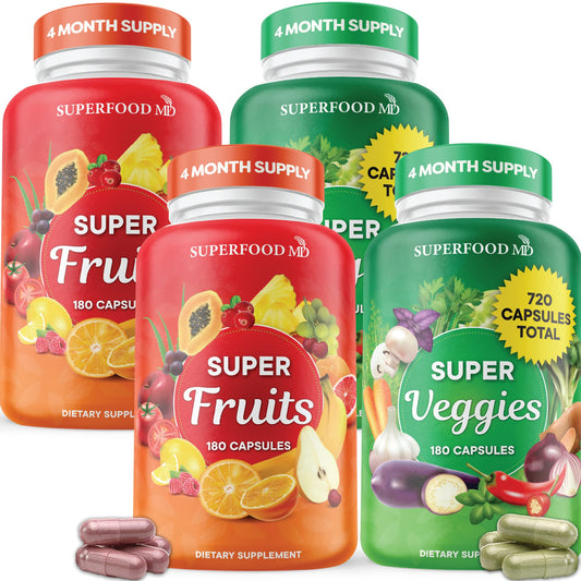 Superfood Fruit and Veggie Supplement - 360 Whole Super Fruit and Vegetable Supplements & Vitamin with Beta-Carotene, Soy Free- 180 Count (Pack of 2)