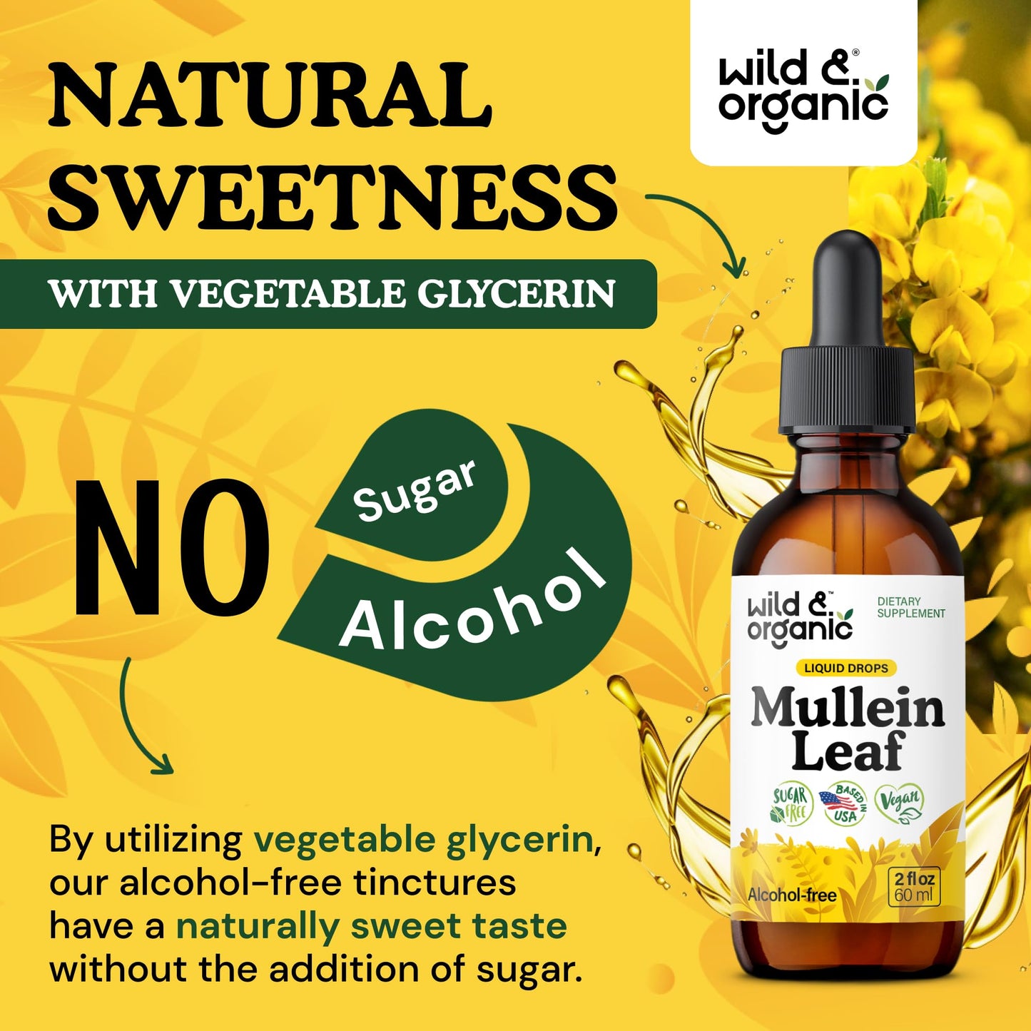 Wild & Organic Mullein Drops for Lungs - Cleanse and Detox - Liquid Mullein Leaf Extract for Lungs with Echinacea - Add to Tea - Verbascum Thapsus Tincture - Sugar & Alcohol-Free Supplement - 4 fl oz