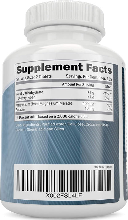 Purely Holistic Magnesium Malate 400mg + Vitamin D3 125mcg K2 MK7 90mcg - 270 Tablets & 150 Capsules - Vegetarian Bundle - Made in USA