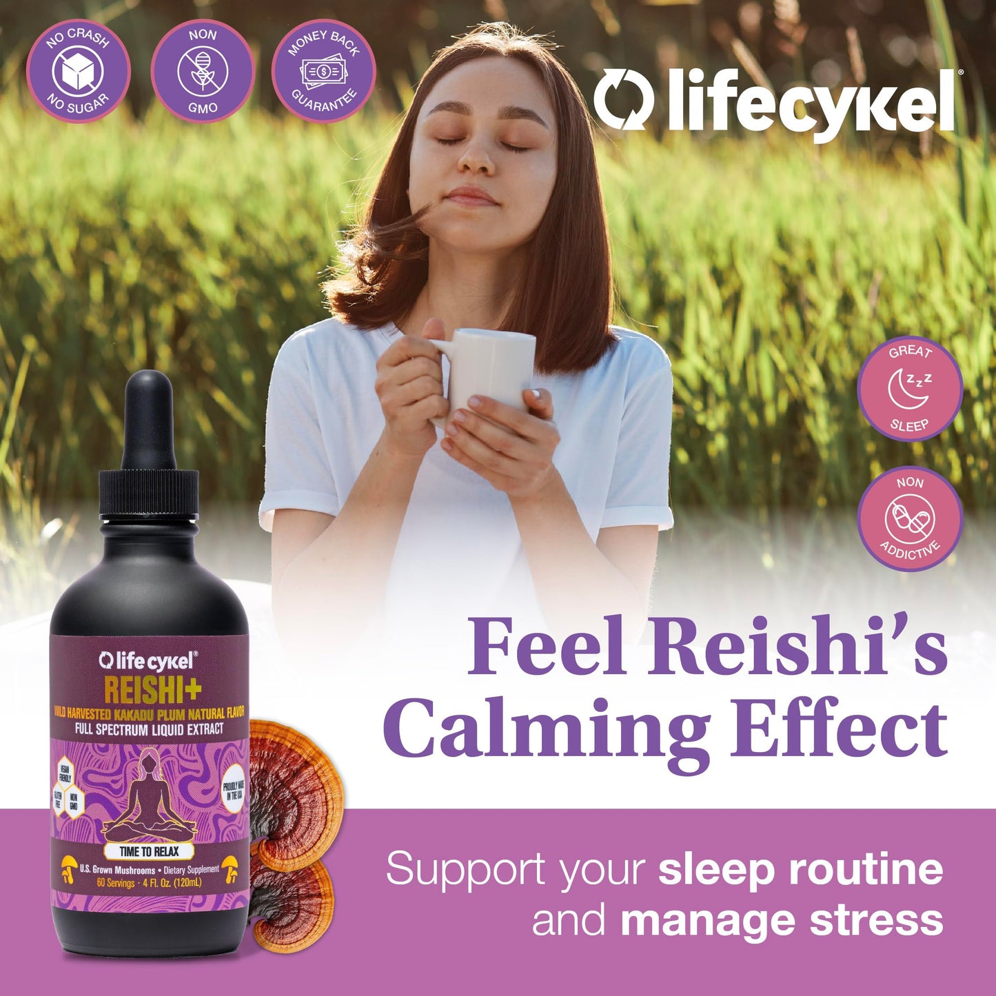Life Cykel - Reishi Mushroom Extract with Wild Kakadu Plum - Potent Immune & Sleep Support Supplement, Vitamin-C Rich Adaptogen Mushroom Drops - 4 Fl Oz