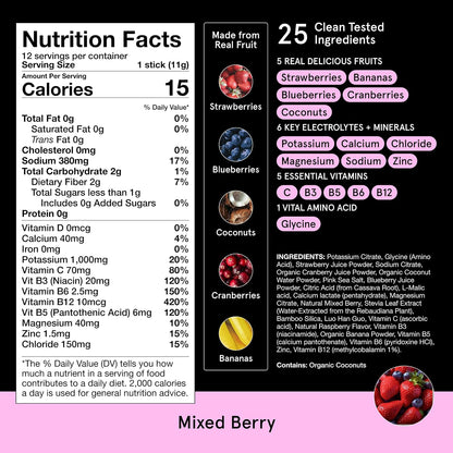 DryWater Electrolytes + Vitamins Hydration Packets, Mixed Berry 12 Pack