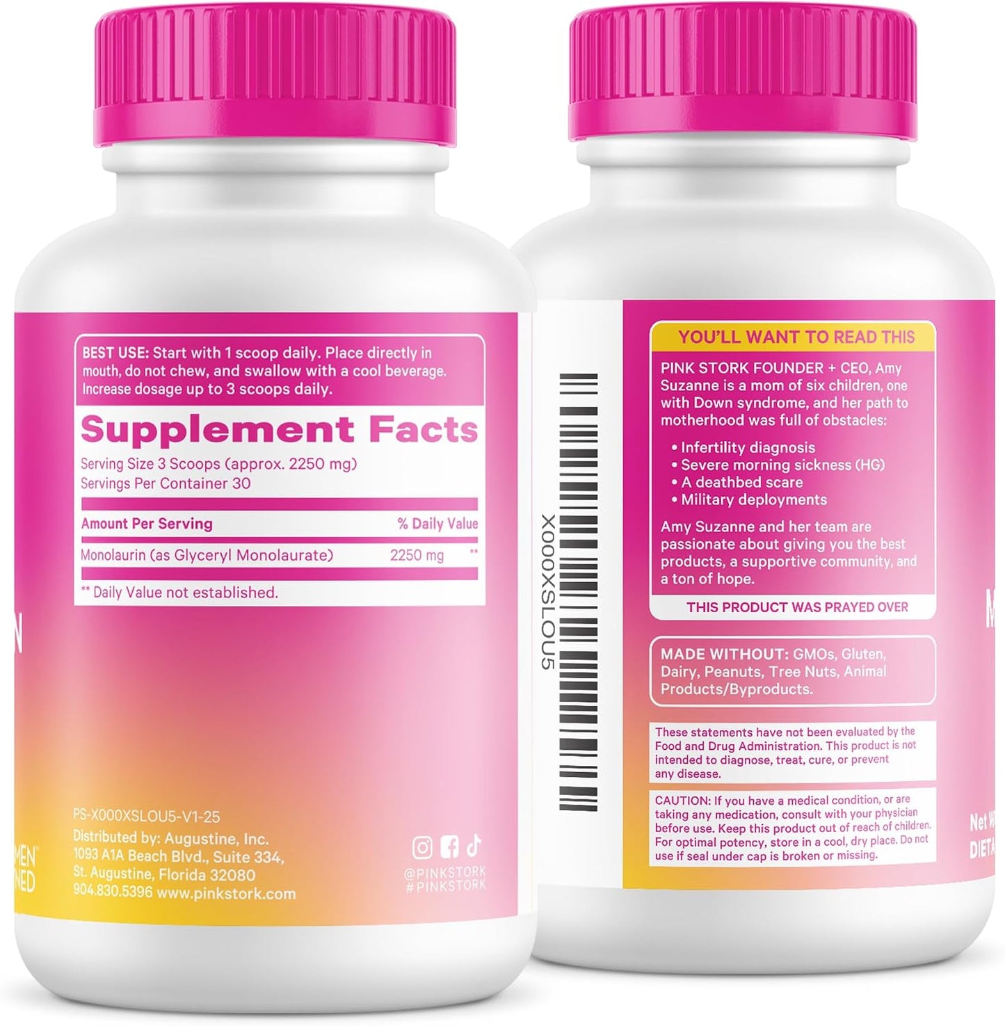 Pink Stork Monolaurin Pellets – Vegan Lauric Acid Immune & Gut Support for Women – Microbial Balance, Digestive Wellness – Odorless, Scoopable Monolaurin Supplement – 226g – 75 Servings