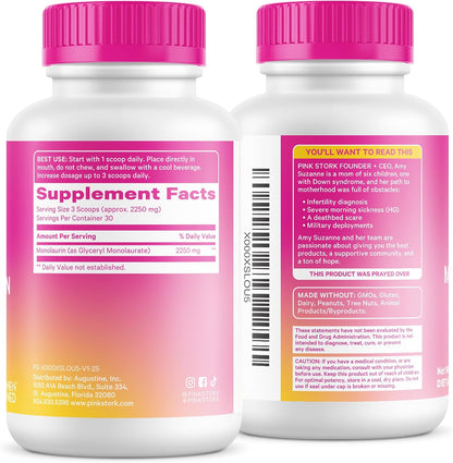Pink Stork Monolaurin Pellets – Vegan Lauric Acid Immune & Gut Support for Women – Microbial Balance, Digestive Wellness – Odorless, Scoopable Monolaurin Supplement – 226g – 75 Servings
