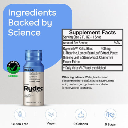Ryde Discovery Pack Bundle, Energize, Focus, Relax & Sleep Shots, Green Tea Caffeine, Ginseng, B Vitamins, L-Theanine, Lemon Balm, Chamomile, Melatonin, 0 Calories, 0 Sugar, Variety Pack (32 Pack)