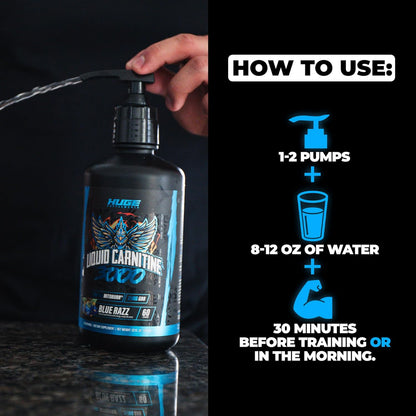 Huge Supplements Liquid L-Carnitine 3000, Superior Potency Infused with 500mg MitoBurn & 25mg GBB, Premium Stim-Free & Energy Boost, Convenient Pump Top, 32 Oz (60 Servings)