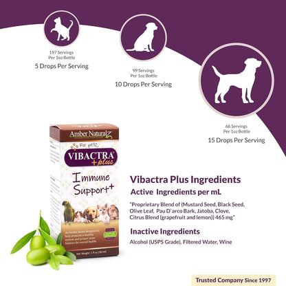 Amber NaturalZ Vibactra Plus for Pets, Immune Health & Yeast Balance, 1 OZ | Supports overall immune health, stomach & respiratory health, helps pets maintain normal yeast balance & a healthy microbiome