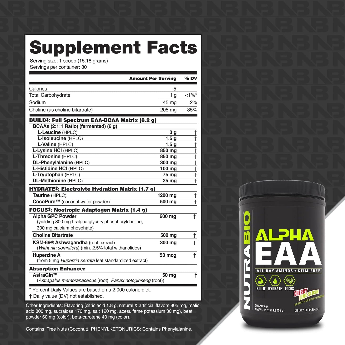 NutraBio Alpha EAA - All-Day Amino Acids for Muscle Growth and Hydration - Essential Amino Acids with Nootropics & Adaptogens- Full Spectrum EAA BCAA Powder - 30 Servings - Strawberry Lemon