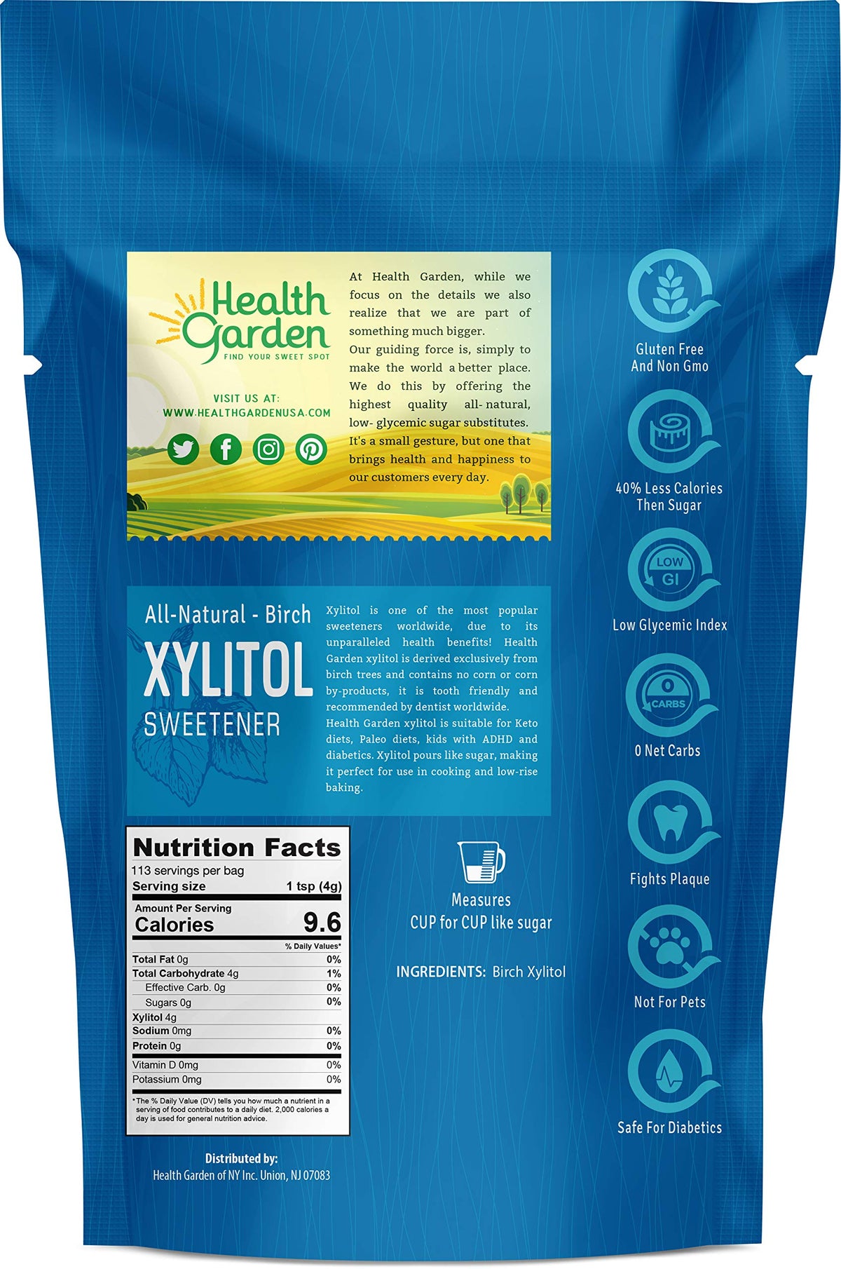 Health Garden Birch Xylitol Sweetener - Xylitol Sugar Substitute - 15 oz