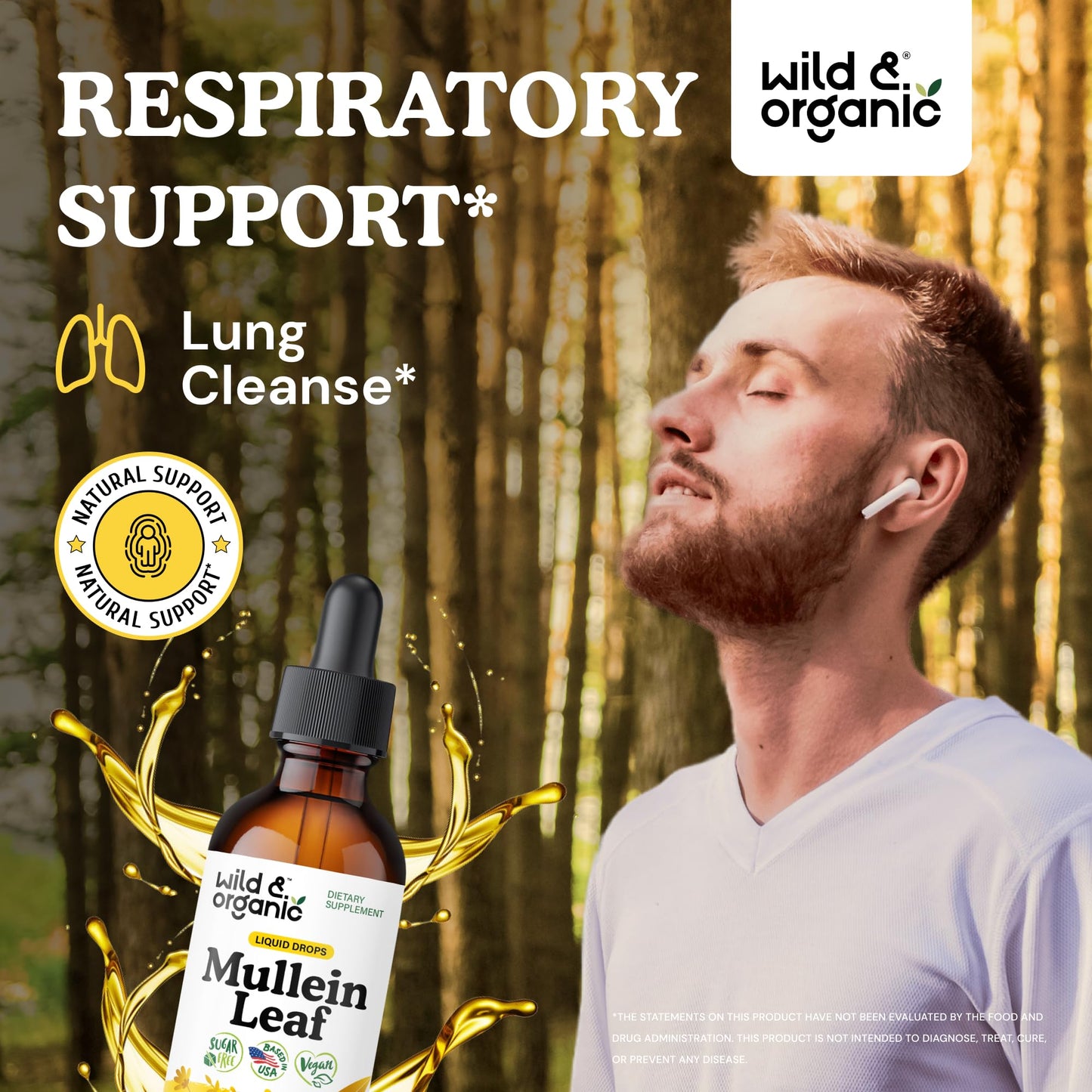 Wild & Organic Mullein Drops for Lungs - Cleanse and Detox - Liquid Mullein Leaf Extract for Lungs with Echinacea - Add to Tea - Verbascum Thapsus Tincture - Sugar & Alcohol-Free Supplement - 4 fl oz