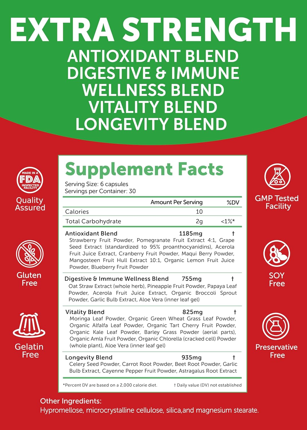 Lunakai USA Made Fruits & Veggies Supplement with 4 Superfood Blends, 180ct | Daily Greens & Reds Capsules with Antioxidants and Plant-Based Nutrients to Support Digestive & Immune Wellness